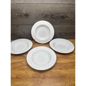 Spode Copeland England Rimmed Soup Bowls White with Gold Trim 9-1/8”~Set Of 4